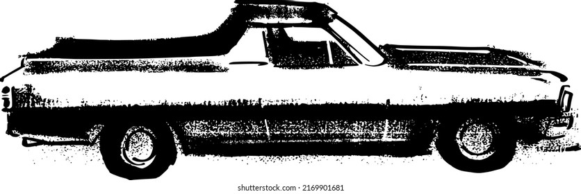 black and white vector illustration of the vintage pickup car