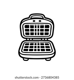 Black and white vector illustration of waffle maker engineering appliance icon