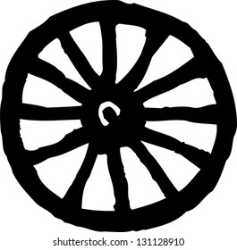 Black and white vector illustration of a wagon wheel