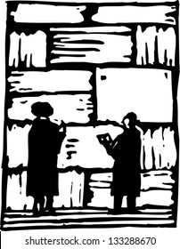 Black and white vector illustration of wailing wall