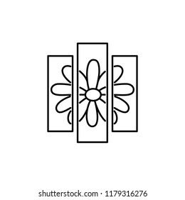 Black & white vector illustration of wall art panel. Line icon of 3 piece canvas photo with floral ornament. Decorative accessory for home & office. Isolated object on white background. 