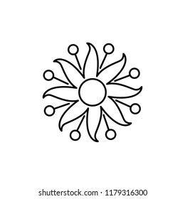 Black & white vector illustration of wall art. Line icon of decorative metal star or flower for home & office. Isolated object on white background. 