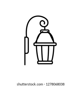 Black & white vector illustration of wall sconce lantern lamp. Line icon of outdoor & indoor light fixture. Isolated object on white background