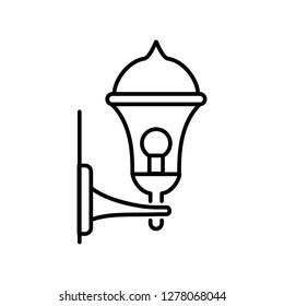 Black & white vector illustration of wall sconce lantern lamp. Line icon of outdoor & indoor light fixture. Isolated object on white background