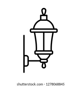 Black & white vector illustration of wall sconce lantern lamp. Line icon of outdoor & indoor light fixture. Isolated object on white background