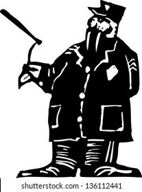 Black and white vector illustration of a walrus as police officer