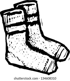 Black and white vector illustration of Warm Socks