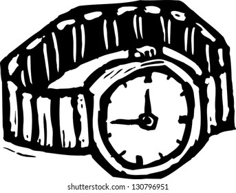 Black and white vector illustration of watch