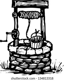 Black and white vector illustration of Water Well