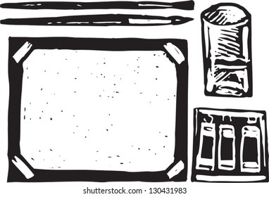 Black and white vector illustration of watercolor painting