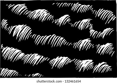 Black and white vector illustration of a wavy background