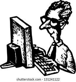 Black and white vector illustration of a webmaster