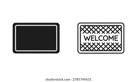 Black and white vector illustration of a welcome mat, shown in both silhouette and outlined styles.