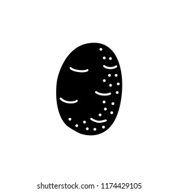 Black & white vector illustration of whole unpeeled potato vegetable. Flat icon of fresh organic potato root. Vegan & vegetarian food. Health eating ingredient. Isolated object on white background. 