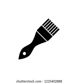 Black & white vector illustration of wide paintbrush. Flat icon of paint brush. Artistic tool for painting and craft. Isolated object on white background. 
