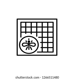 Black & white vector illustration of window insect mosquito net. Line icon of fly screen. Isolated object on white background