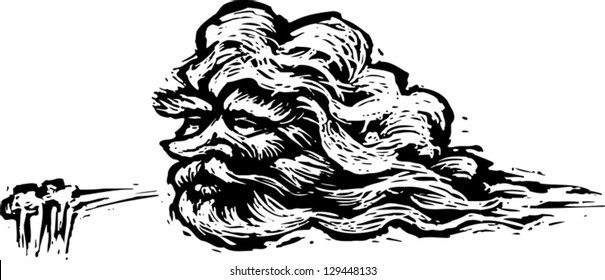 Black and white vector illustration of windy weather