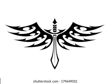 Black White Vector Illustration Winged Sword Stock Vector (Royalty Free ...