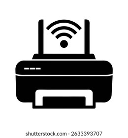 Schwarzweiß-Vektorgrafik eines Wireless-Druckers mit Wi-Fi-Konnektivitätssymbol