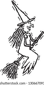 Black and white vector illustration of a witch
