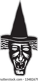 Black and white vector illustration of Witch Mask