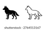 A black and white vector illustration of a wolf in a flat design style. Suitable for logos, icons, and graphic design.