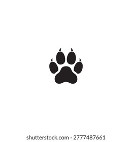 Black and white vector illustration of a wolf paw print on a white background