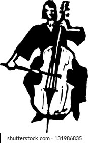 Black and white vector illustration of a woman playing cello