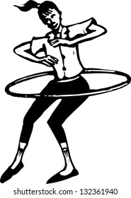 Black and white vector illustration of woman with hoop