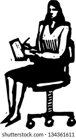 Black and white vector illustration of Woman Secretary or Stenographer