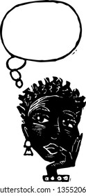 Black and white vector illustration of Woman Thinking
