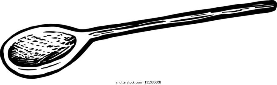 Black and white vector illustration of wooden cooking spoon