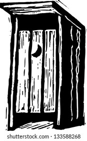 Black And White Vector Illustration Of Wooden Outhouse