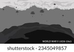 Black and white vector illustration of World War II 1939-1945. aerial battlefield scene
