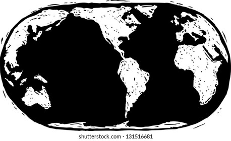 Black and white vector illustration of world map