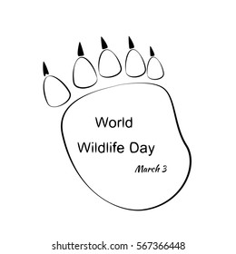 Black and White Vector Illustration of World Wildlife Day with Animal Footprint