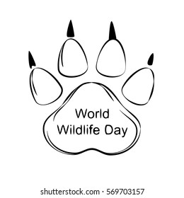 Black and White Vector Illustration of World Wildlife Day with Animal Footprint