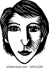 Black and white vector illustration of a young woman
