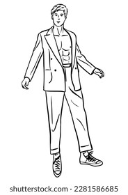 Ilustración vectorial en blanco y negro con un joven.
llevar un traje
