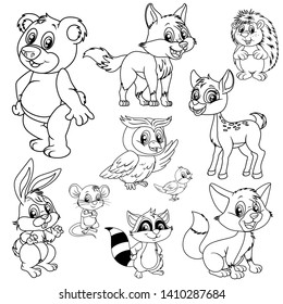 ハッピーリス フクロウ ウサギ クマ オオカミ ハリネズミ キツネ ネズミ アライグマの白黒のベクターイラスト かわいいカートーンの動物のカラーリングページ 子ども向けの幸せな動物の色絵本 のベクター画像素材 ロイヤリティフリー Shutterstock