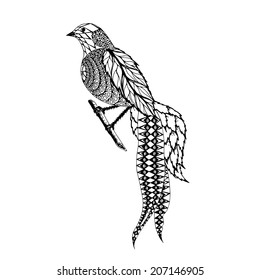 Black and white vector illustration.Stylized bird.