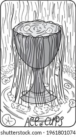 black and white
vector image of ace of cups from tarot