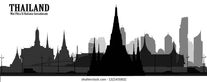 
Black and white vector image, Bangkok City Building, Thailand