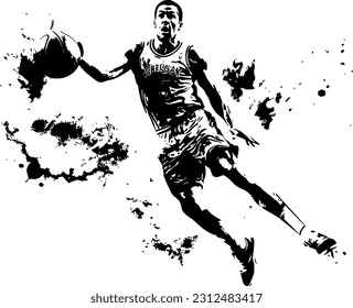 Imagen vectorial en blanco y negro de un jugador de baloncesto.