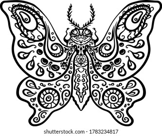 black and white vector image of butterfly print