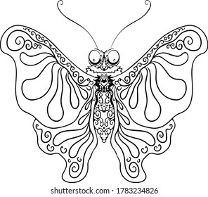 black and white vector image of butterfly print