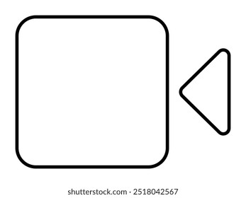 Schwarz-weißes Vektorbild eines Kamerasymbols mit einem abgerundeten rechteckigen Körper und einem das Objektiv darstellenden Dreieck. Ideal für Videoinhalte, Multimedia, Technologie, Benutzeroberflächen und Kommunikation