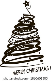 
Schwarz-Weiß-Vektorbild eines Weihnachtsbaumes mit Bälle und einem Stern. Lineares Bild für Entwürfe von Briefkopfdruckkarten.