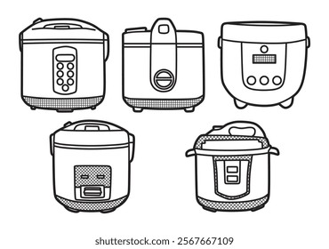 black and white vector image collection, kitchen utensils, rice cooker