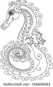 black and white vector image coloring for children seahorse